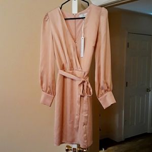 Adelyn rae pink satin dress with tie belt